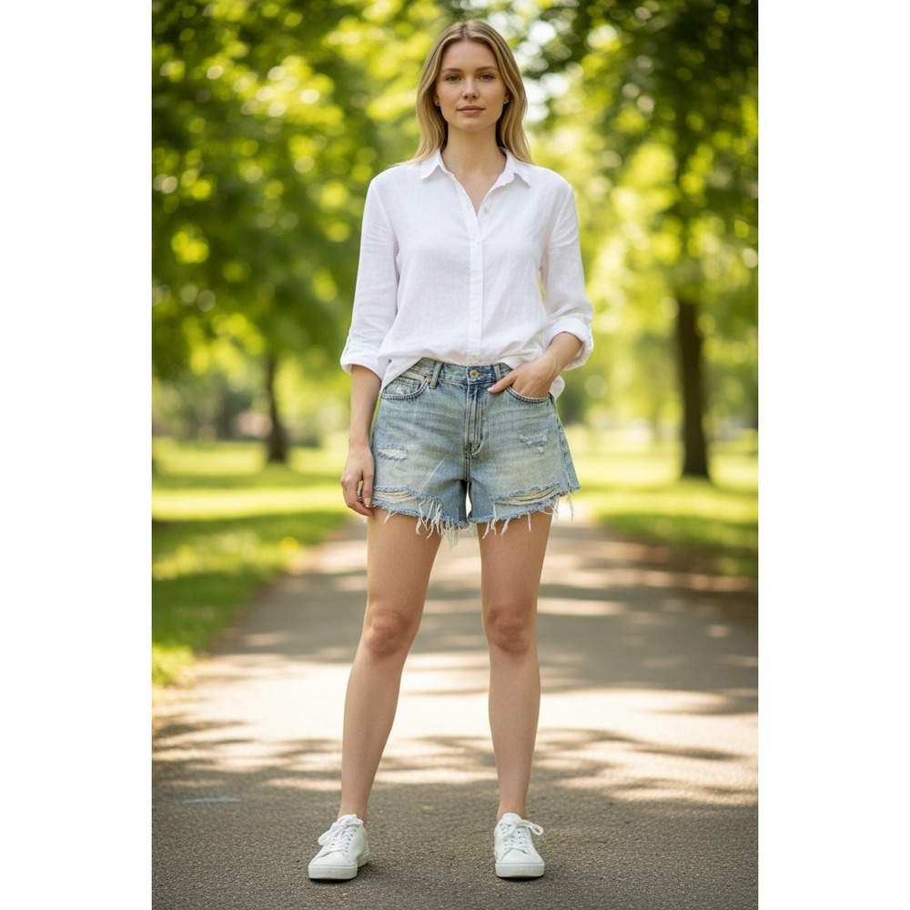 Dear‎ John Light Blue Distressed Jean Shorts